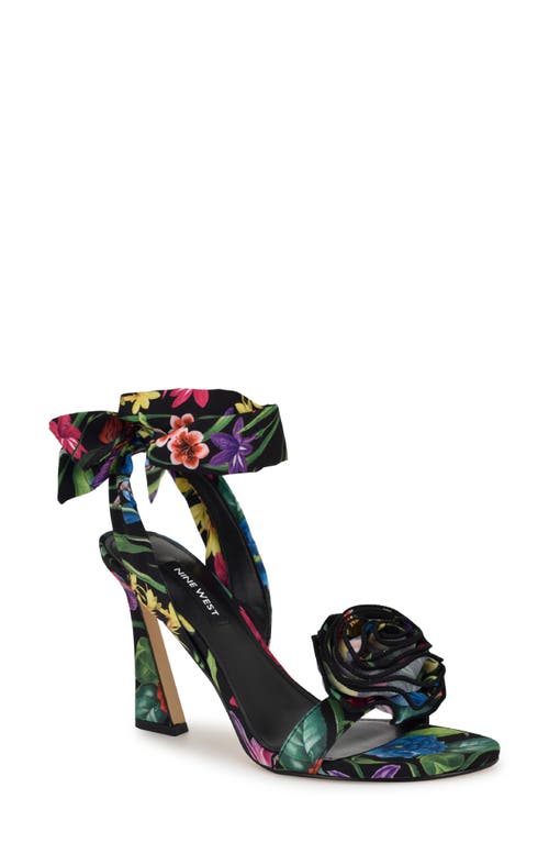 Nine West Krave Ankle Wrap Sandal in Black Multi 