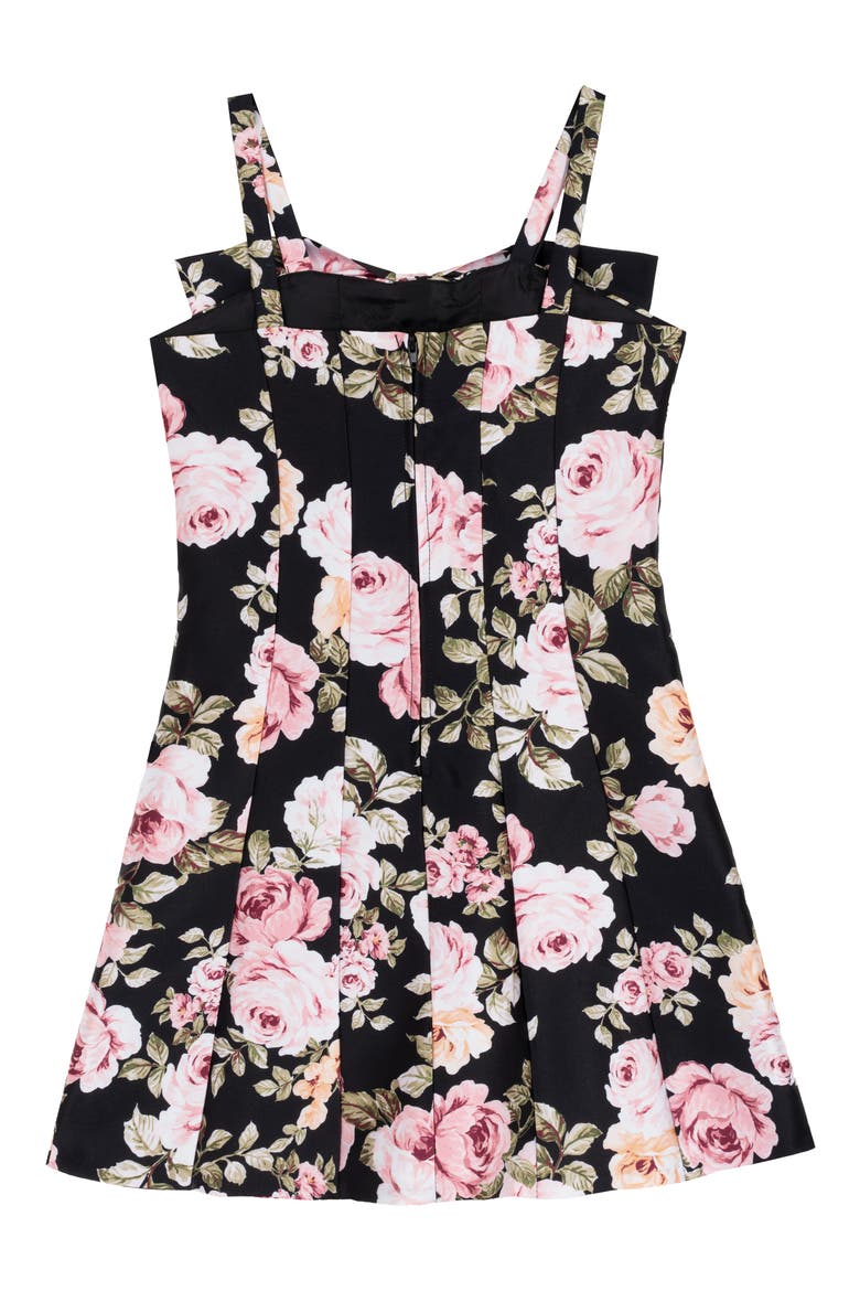 Kids' Floral Bow Paneled Mikado Fit & Flare Dress, Alternate, color, BLACK