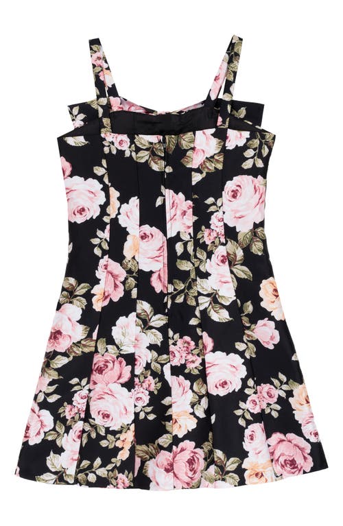Rare Editions Kids' Floral Bow Paneled Mikado Fit & Flare Dress In Black