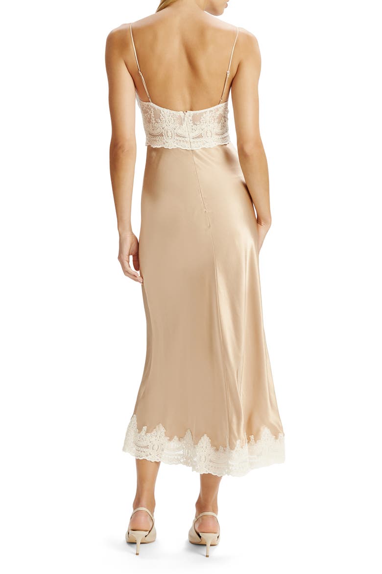 Tzariana Satin & Lace Camisole Midi Dress, Alternate, color, GOLDEN