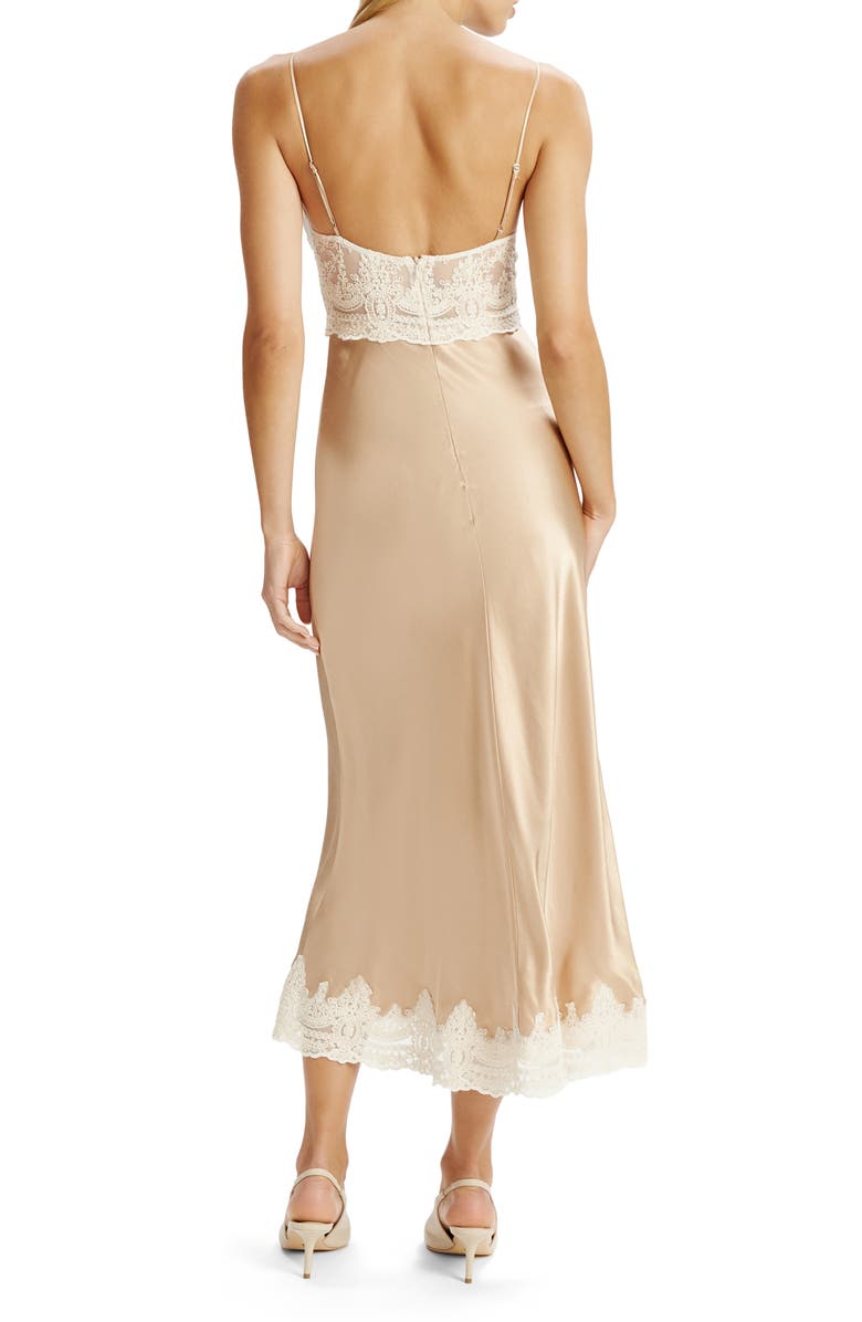 Bardot Tzariana Satin & Lace Camisole Midi Dress, Alternate, color, Golden