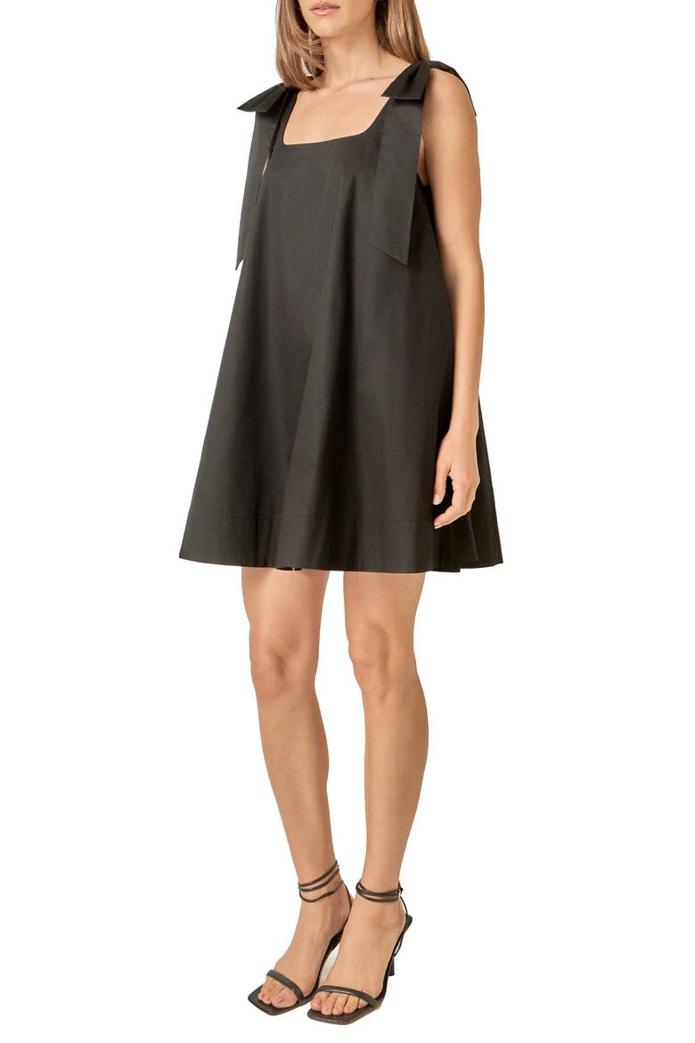 Bow Shoulder Sleeveless Cotton Minidress, Alternate, color, BLACK