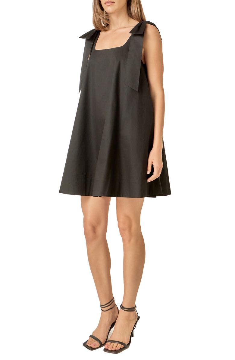 English Factory Bow Shoulder Sleeveless Cotton Minidress, Alternate, color, Black