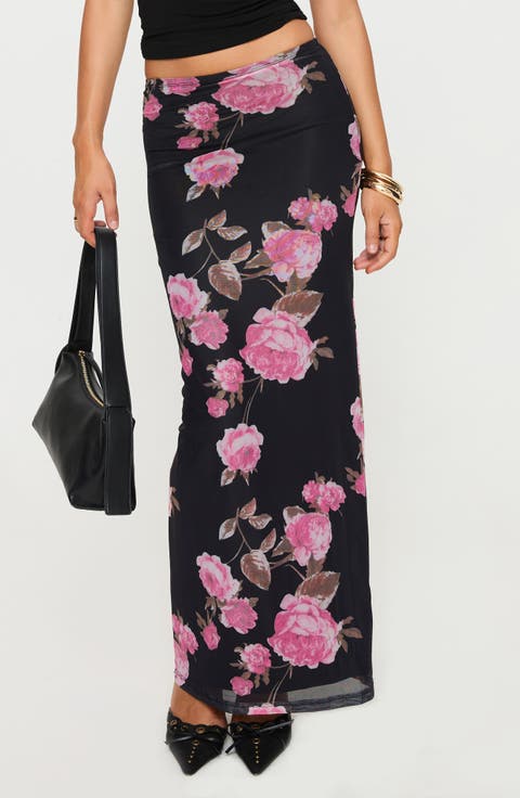 Modalla Floral Print Mesh Maxi Skirt