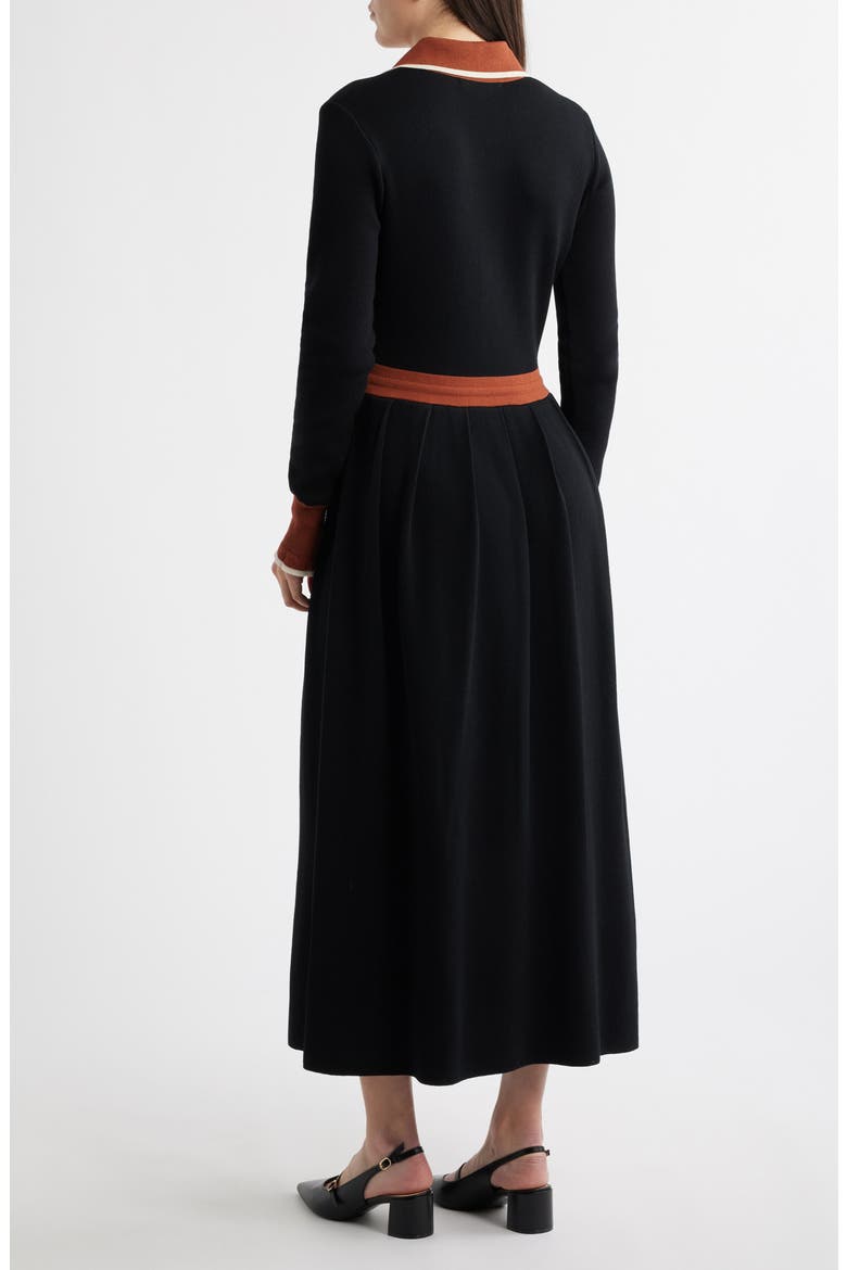 Tipped Long Sleeve Drawstring Waist Sweater Dress, Alternate, color, BLACK/ CAMEL