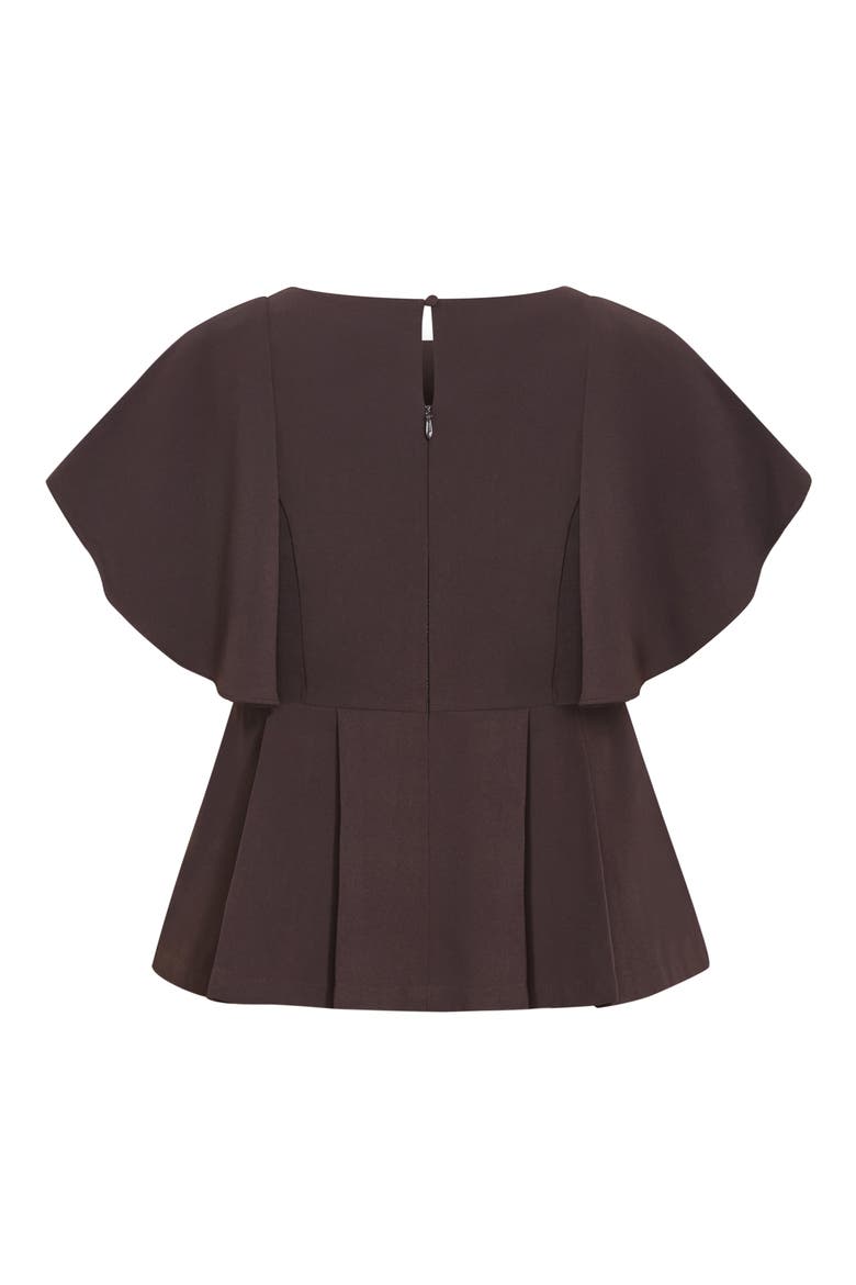 Flutter Sleeve Peplum Top, Alternate, color, CHOCOLATE