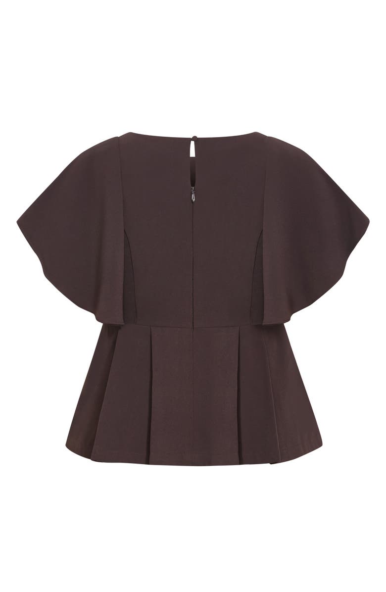 City Chic Flutter Sleeve Peplum Top, Alternate, color, Chocolate