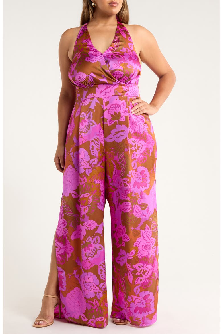 Lorian Floral Magic Moment Halter Jumpsuit, Main, color, RUST-MAGENTA