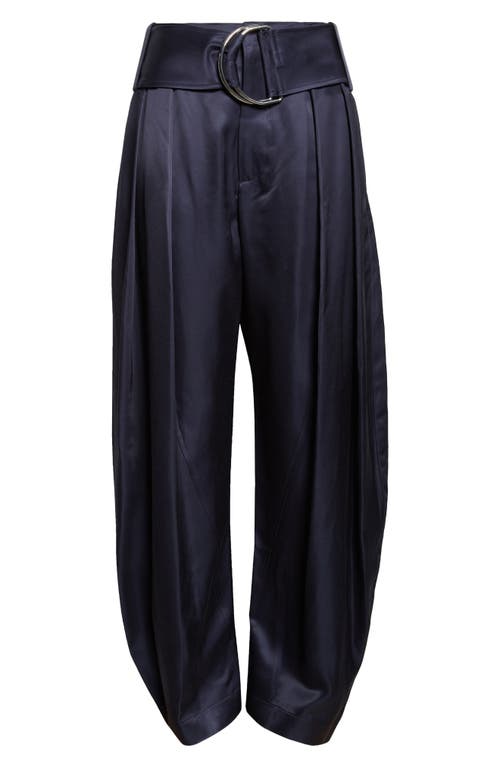 Shop Jw Anderson Pleated D-ring Satin Trousers In Navy