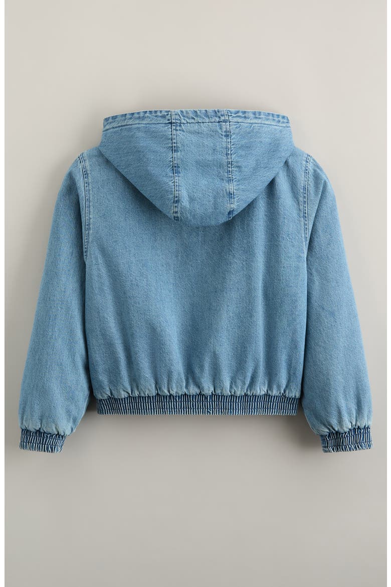 Kids' Fleece Lined Hooded Denim Jacket, Alternate, color, MEDIUM BLUE WASH