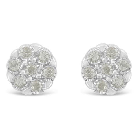 Silver RoseDiamond Floral Cluster Stud Earring