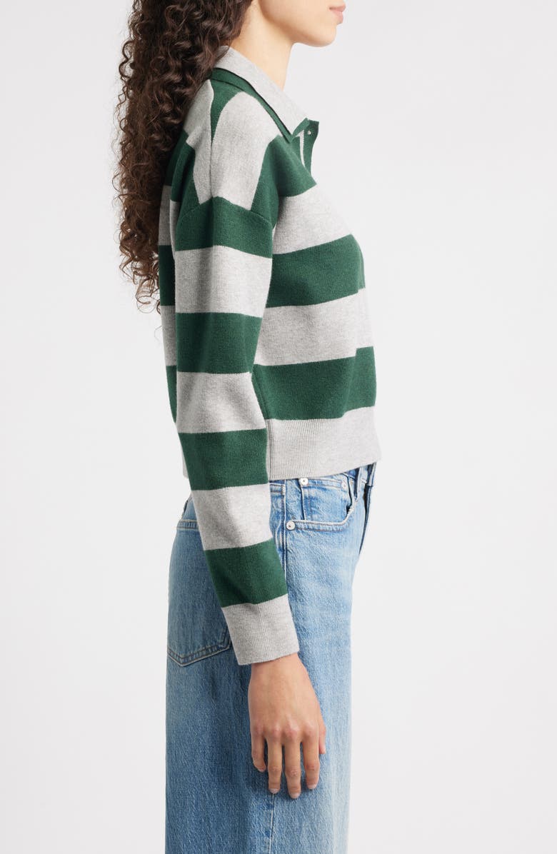 525 america Rugby Stripe Double Collar Long Sleeve Polo, Alternate, color, Grey Mist Heather Multi