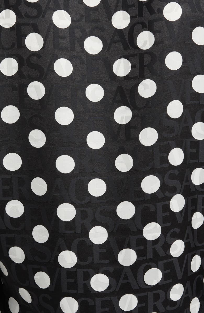 Versace Polka Dot Logo Jacquard Tie Neck Blouse, Alternate, color, 