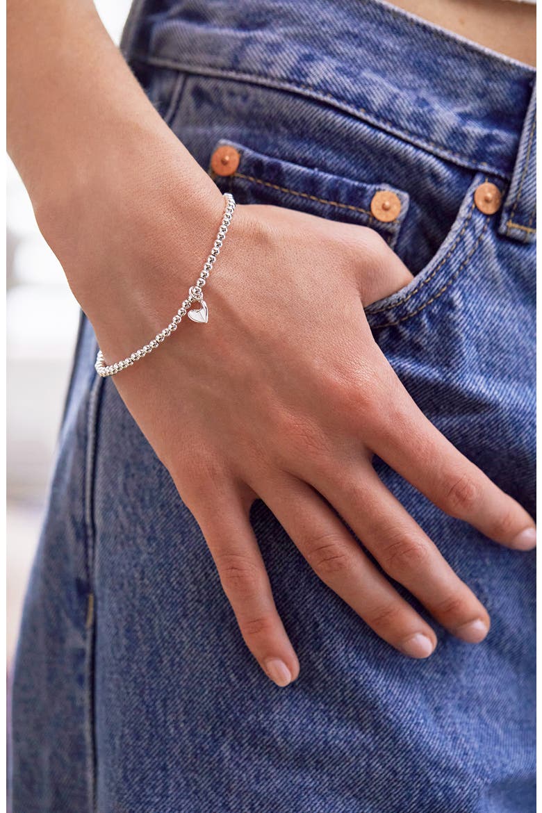 Sienna Folded Heart Beaded Stretch Bracelet, Alternate, color, SILVER
