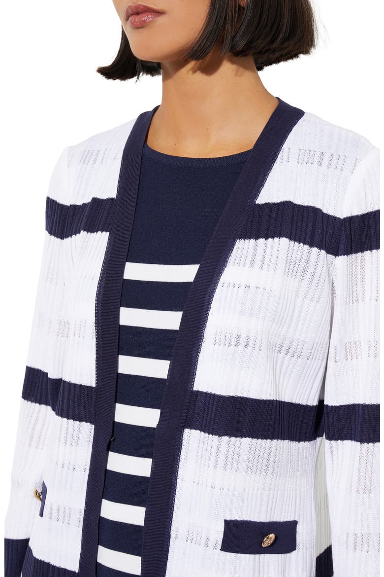 Rib Stripe Sheer Knit Jacket, Alternate, color, WHITE/ INDIGO