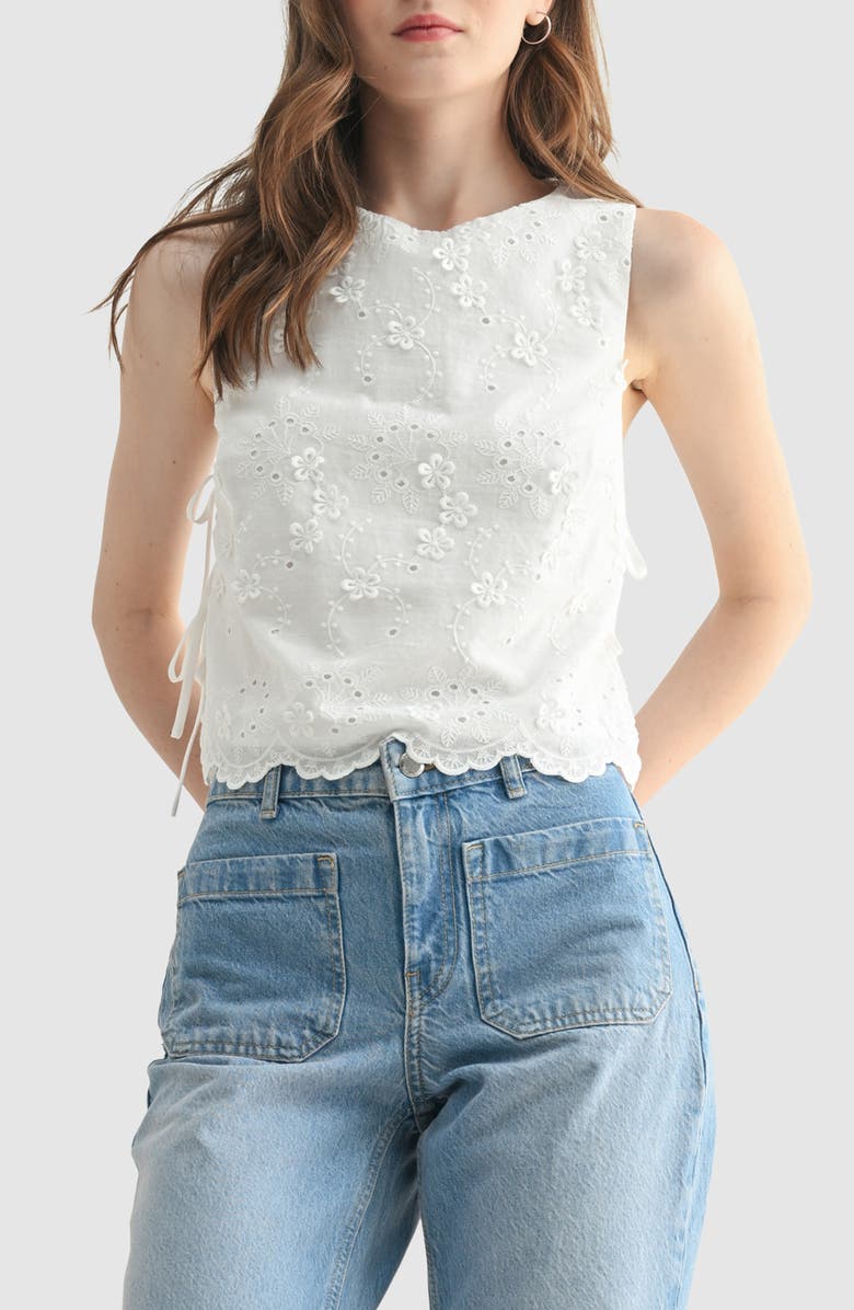 All in Favor Floral Eyelet Cotton Blend Tank, Main, color, 