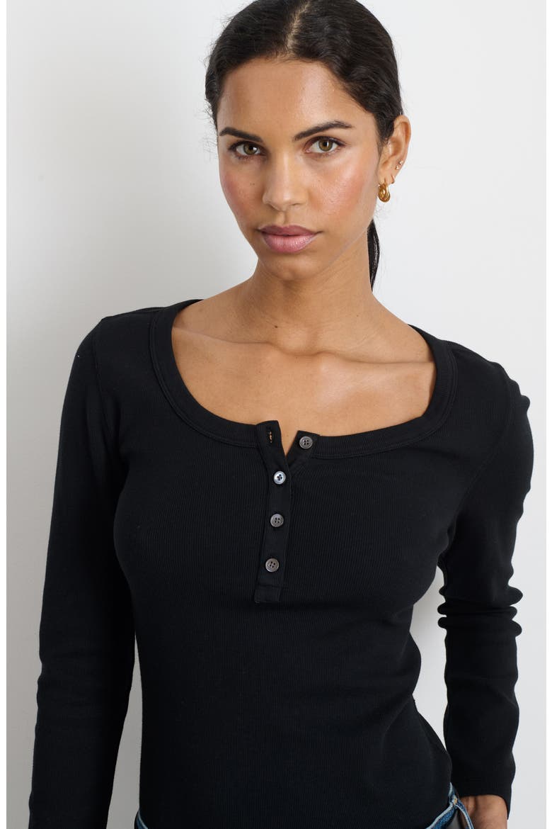Everyday Long Sleeve Rib Henley, Alternate, color, BLACK