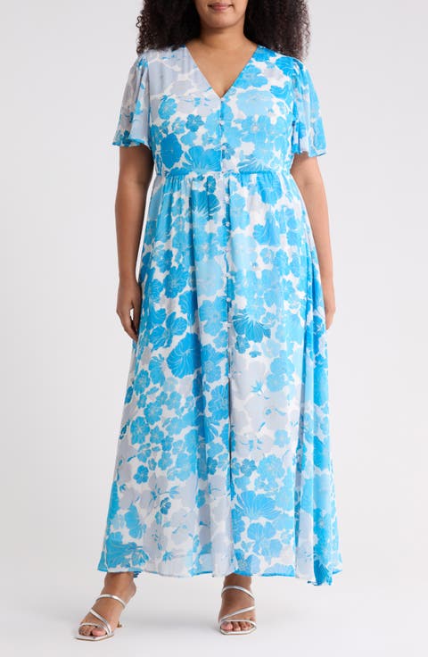 Kerela Floral Linana Button Maxi Dress (Plus)