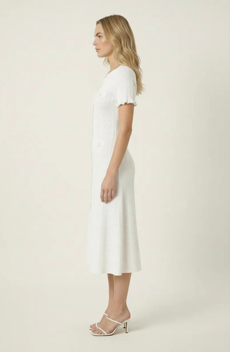 Modenaire Button Front Knit Short Sleeve Midi Dress, Alternate, color, White