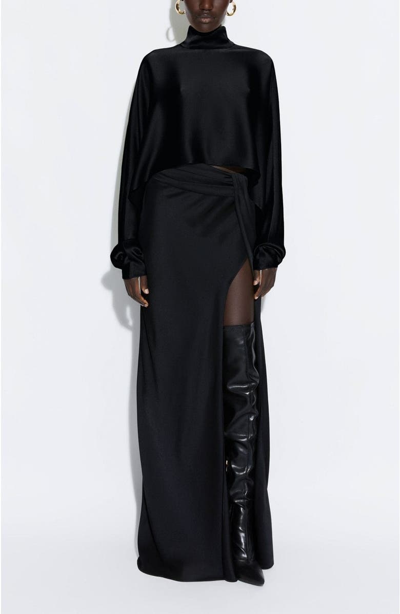 LAPOINTE Satin Caftan Top, Main, color, Black