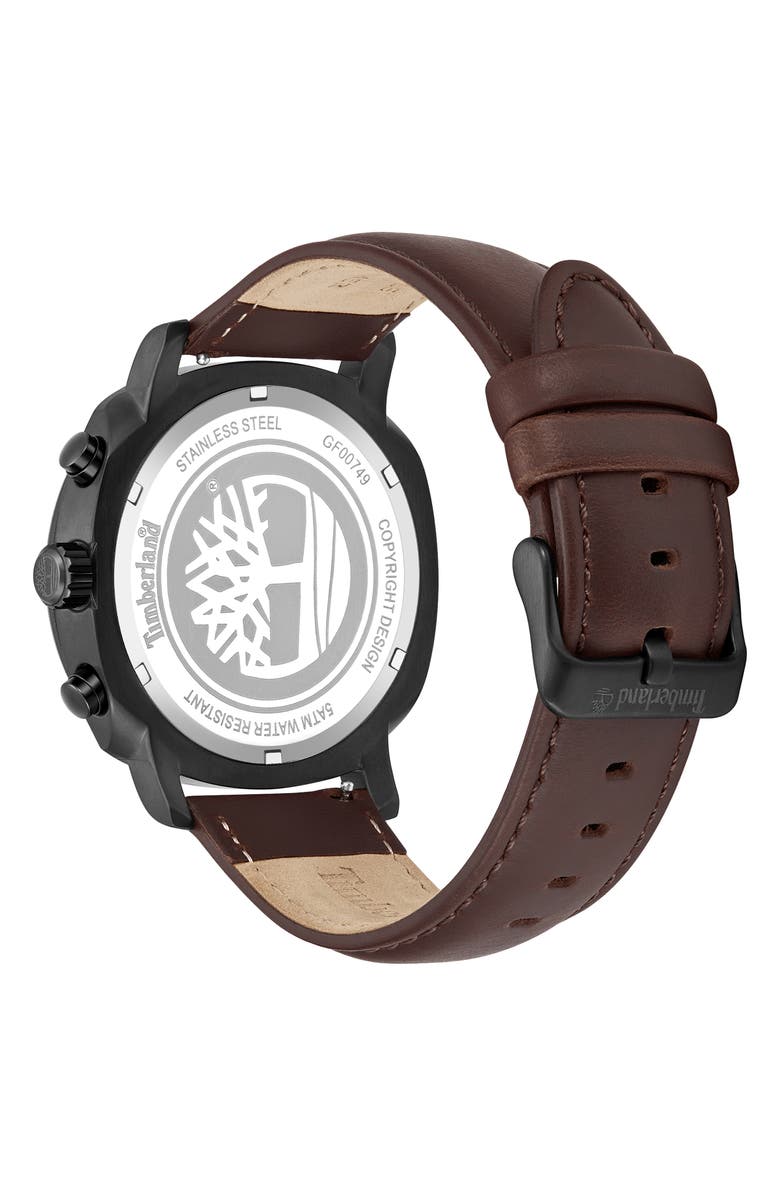 Timberland Pyperville Multifunction Leather Strap Watch, 45mm, Alternate, color, Dark Brown