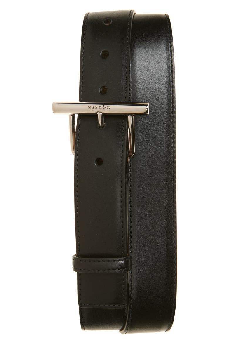 Sling Leather Belt, Main, color, BLACK/ SILVER