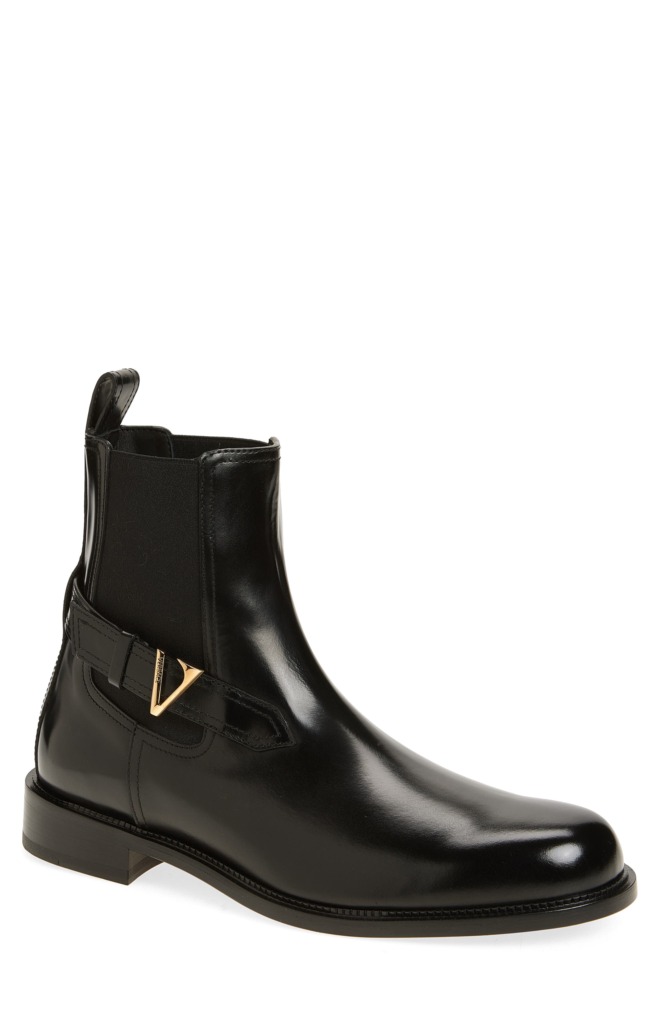 Versace VLOGO Chelsea Boot, Main, color, Black-Versace Gold