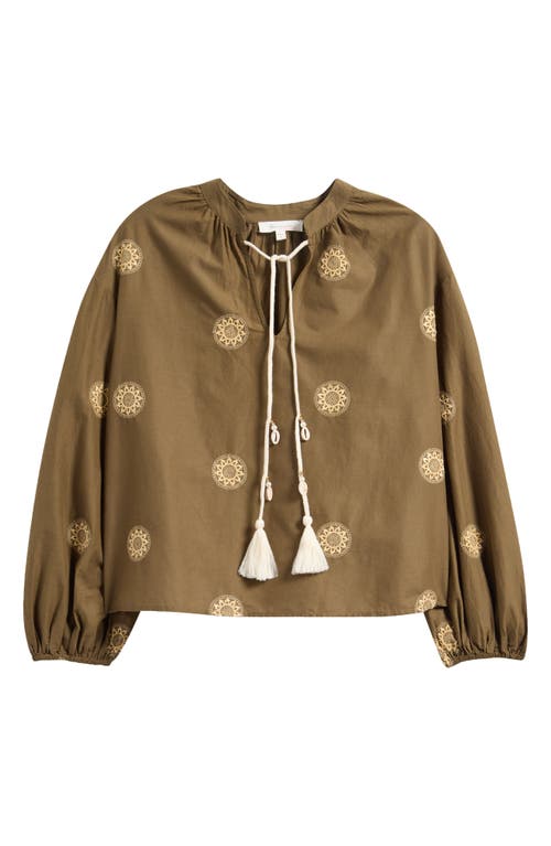 Two By Vince Camuto Embroidered Tassel Tie Neck Top
