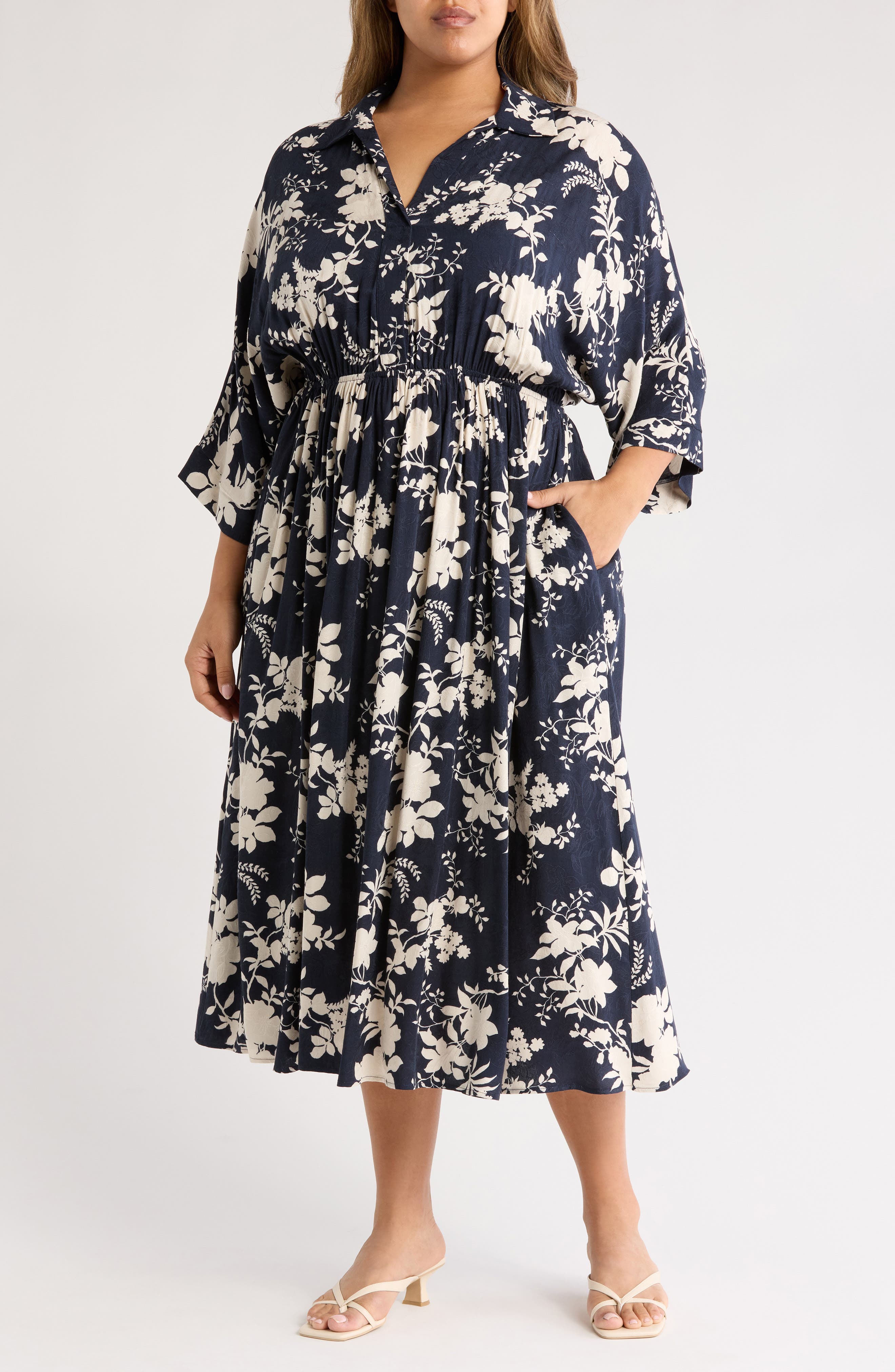 Renee C Floral Collared Jacquard Dress