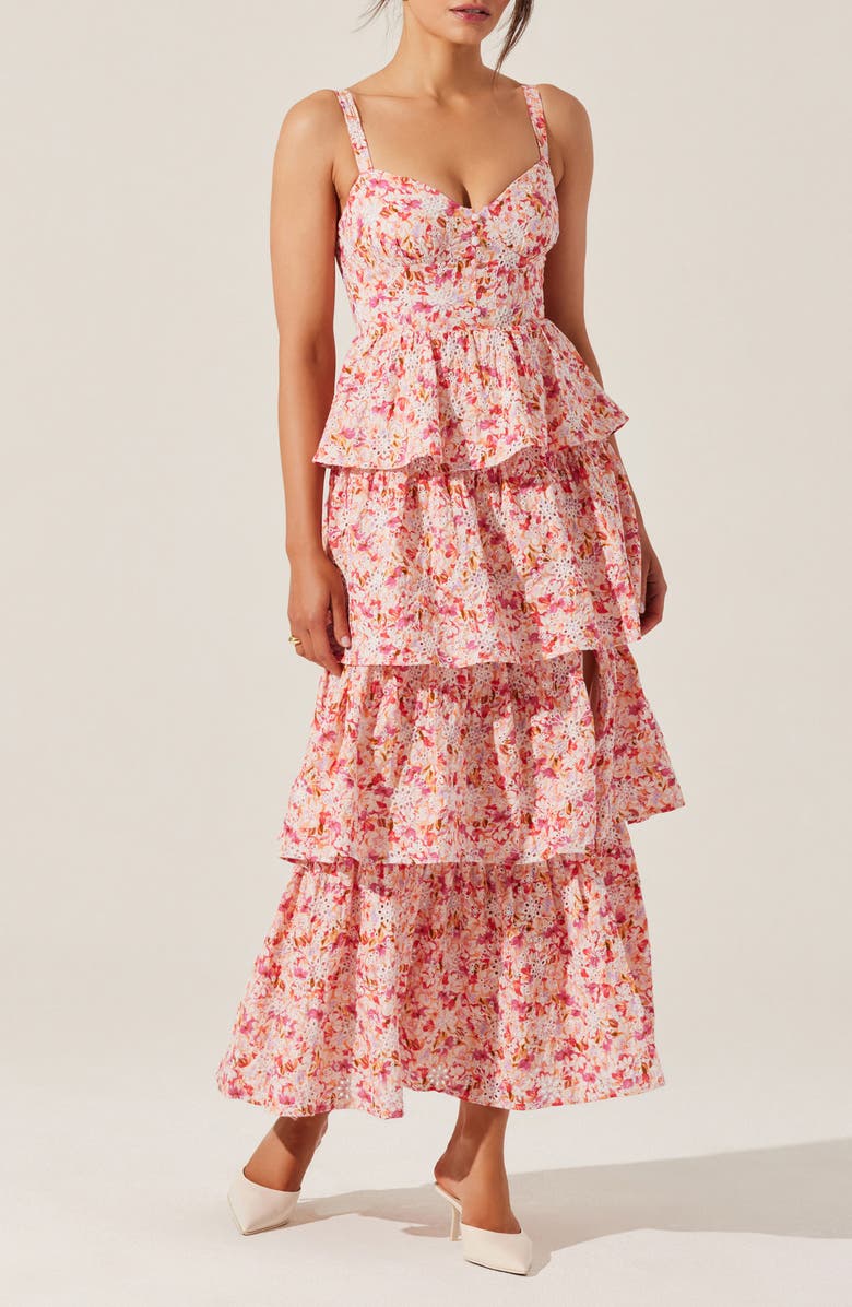 ASTR the Label Midsummer Floral Tiered Cotton Maxi Dress, Alternate, color, Pink Multi Floral