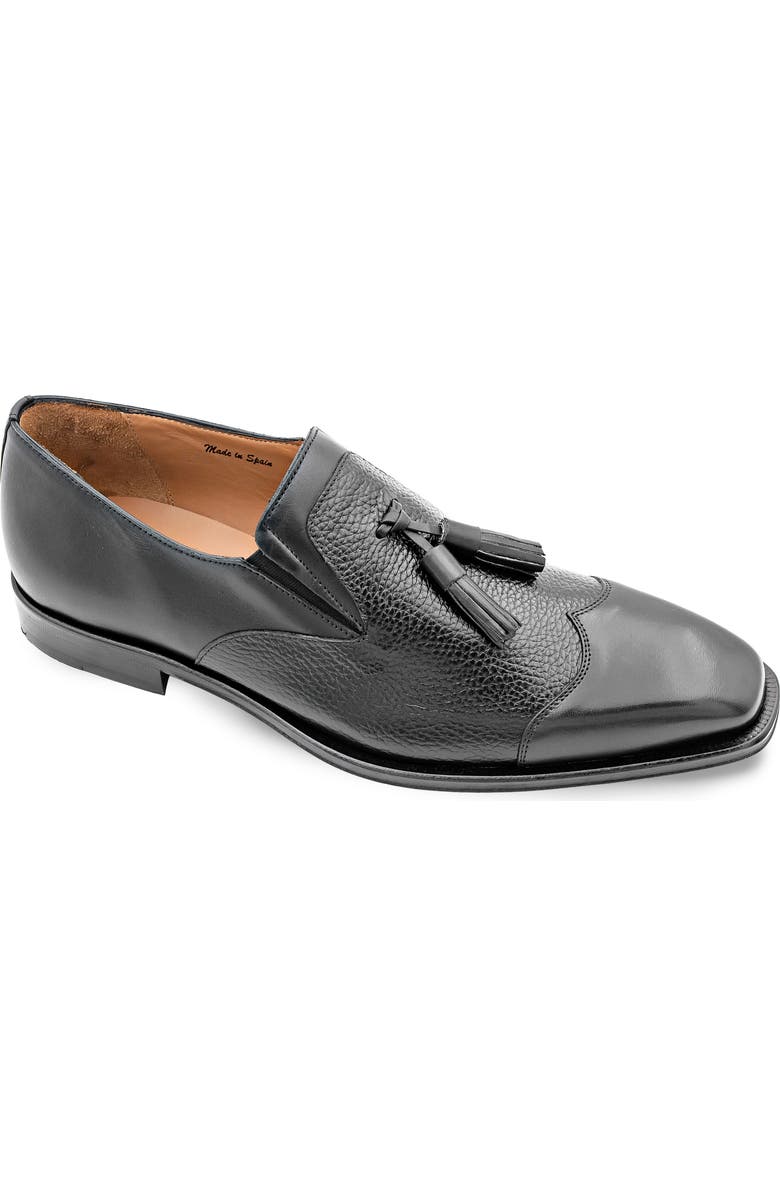 Mezlan Tassel Ornament Leather Loafer, Main, color, Black