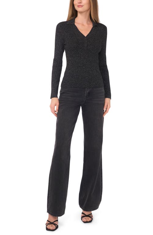 1.state Ribbed Polo Sweater In Black