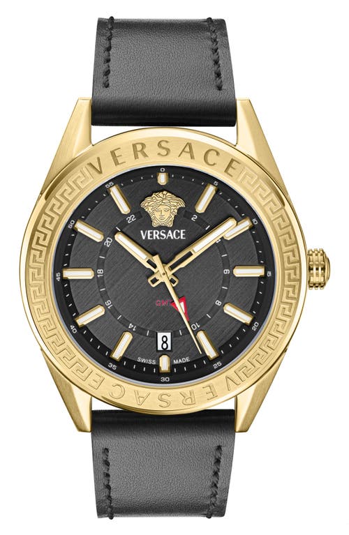 Versace V-code Gmt Watch, 42mm In Black/gold