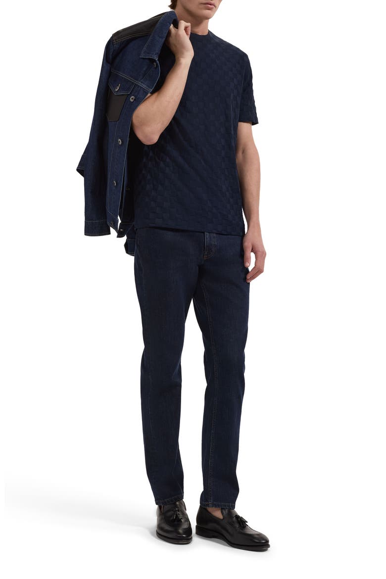 Crewneck Jacquard Checkerboard T-Shirt, Alternate, color, NAVY