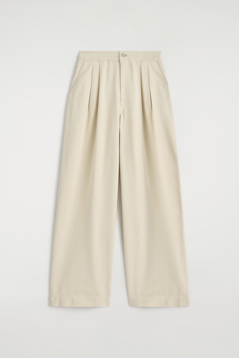 Pleated Wide Denim Pants, Alternate, color, CREAM