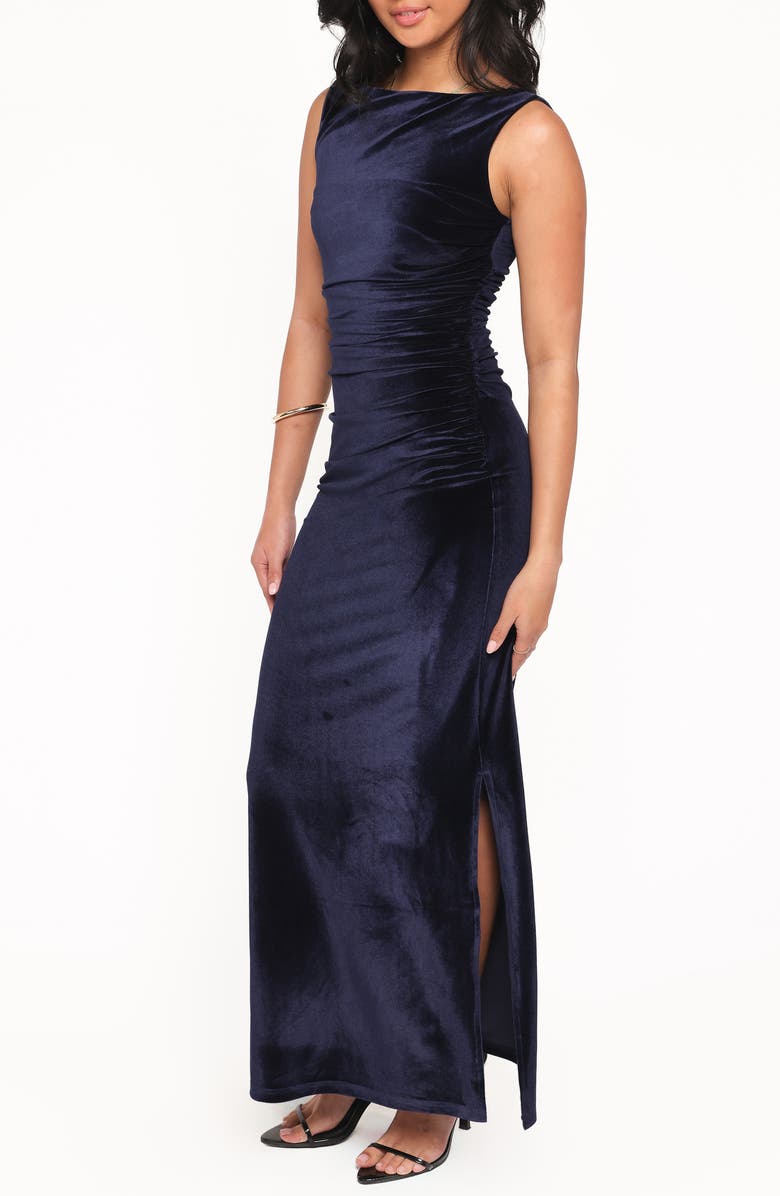 Petal & Pup Winton Velvet Ruched Maxi Dress, Alternate, color, Midnight Velvet