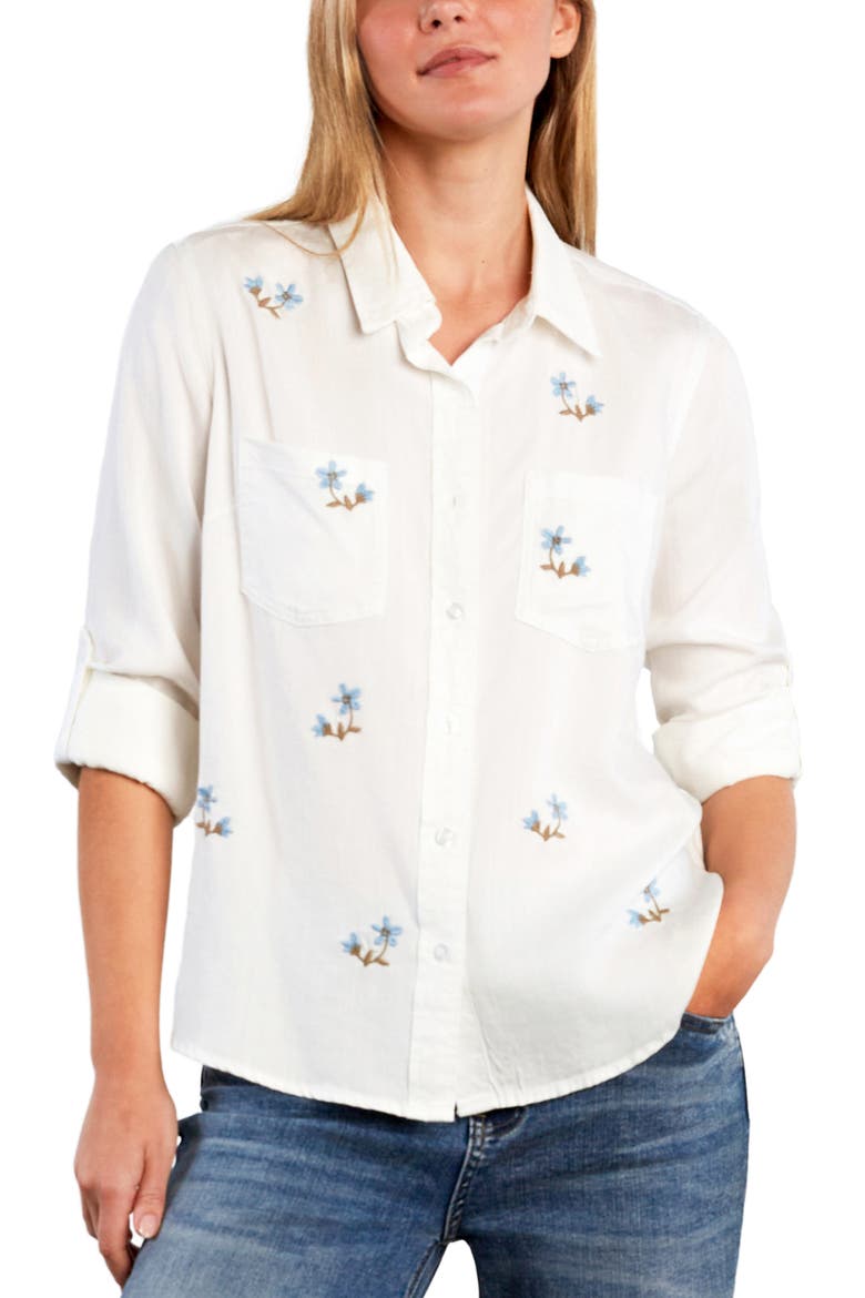 Sunny Ditsy Floral Embroidered Button-Up Shirt, Main, color, WHITE FLOWER