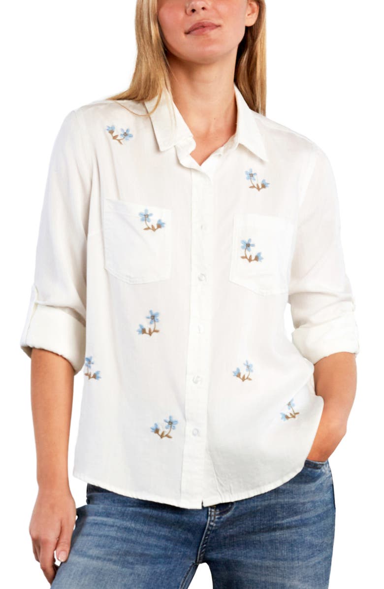 Billy T Sunny Ditsy Floral Embroidered Button-Up Shirt, Main, color, White Flower
