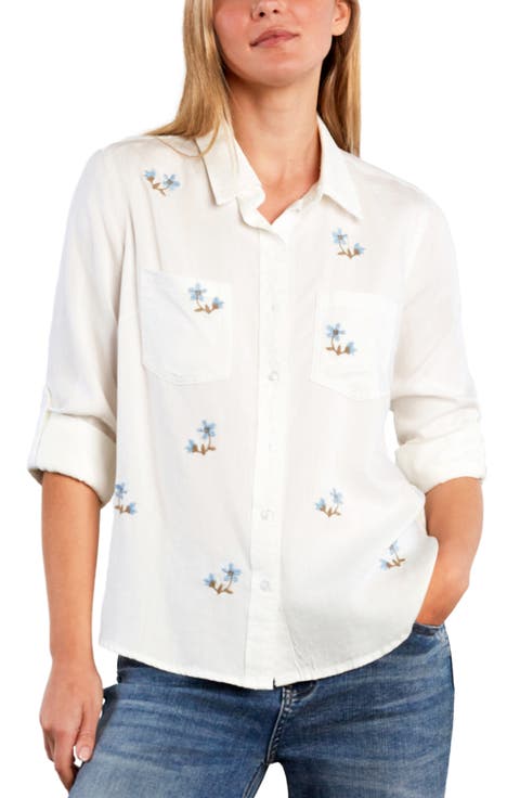 Sunny Ditsy Floral Embroidered Button-Up Shirt