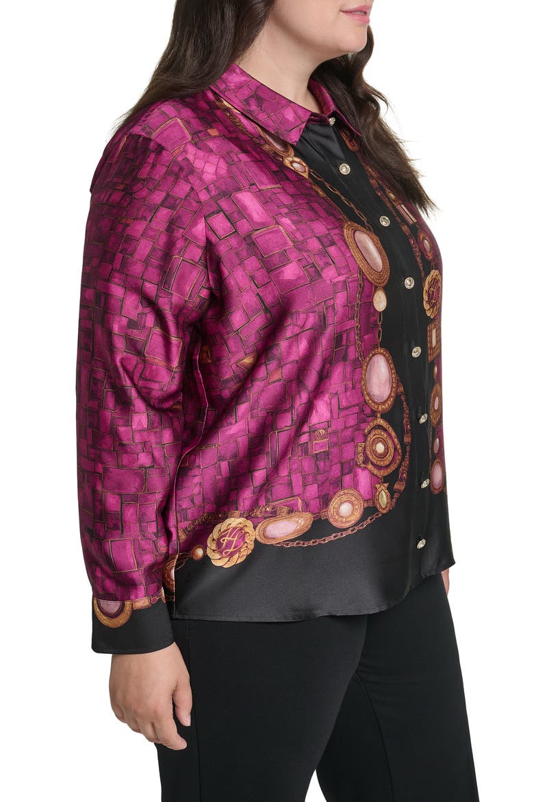 Printed Long Sleeve Button Front Shirt, Alternate, color, CHERRY LACQUER COMBO