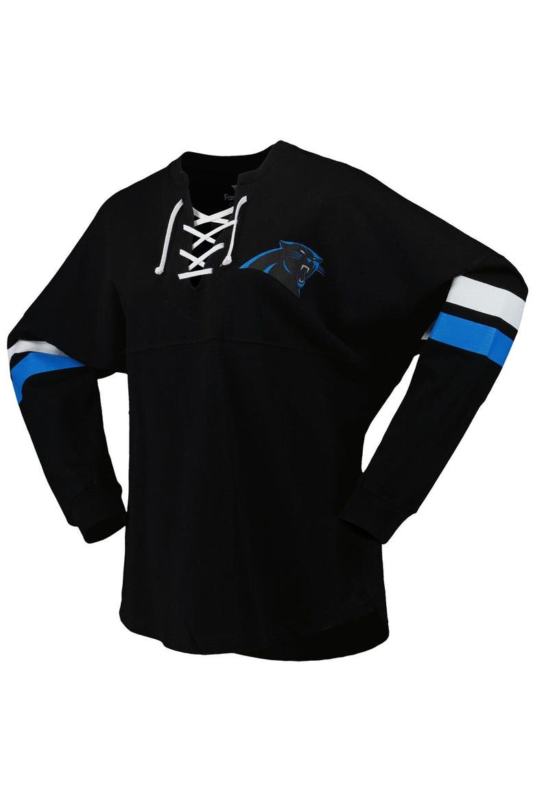 Women's Fanatics Branded Black Carolina Panthers Spirit Jersey Lace-Up V-Neck Long Sleeve T-Shirt, Alternate, color, Black