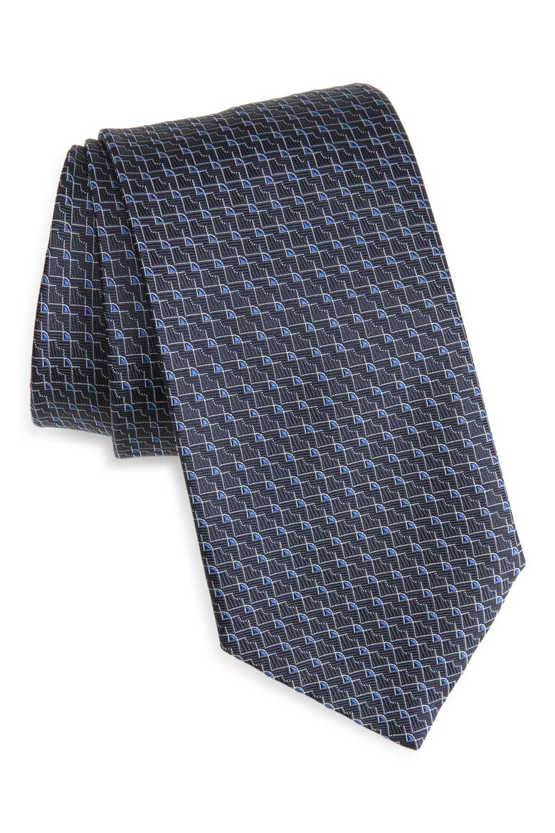 Geometric Silk Tie, Main, color, BLUE