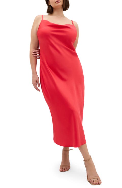 Sadie Satin Cocktail Midi Dress (Plus)