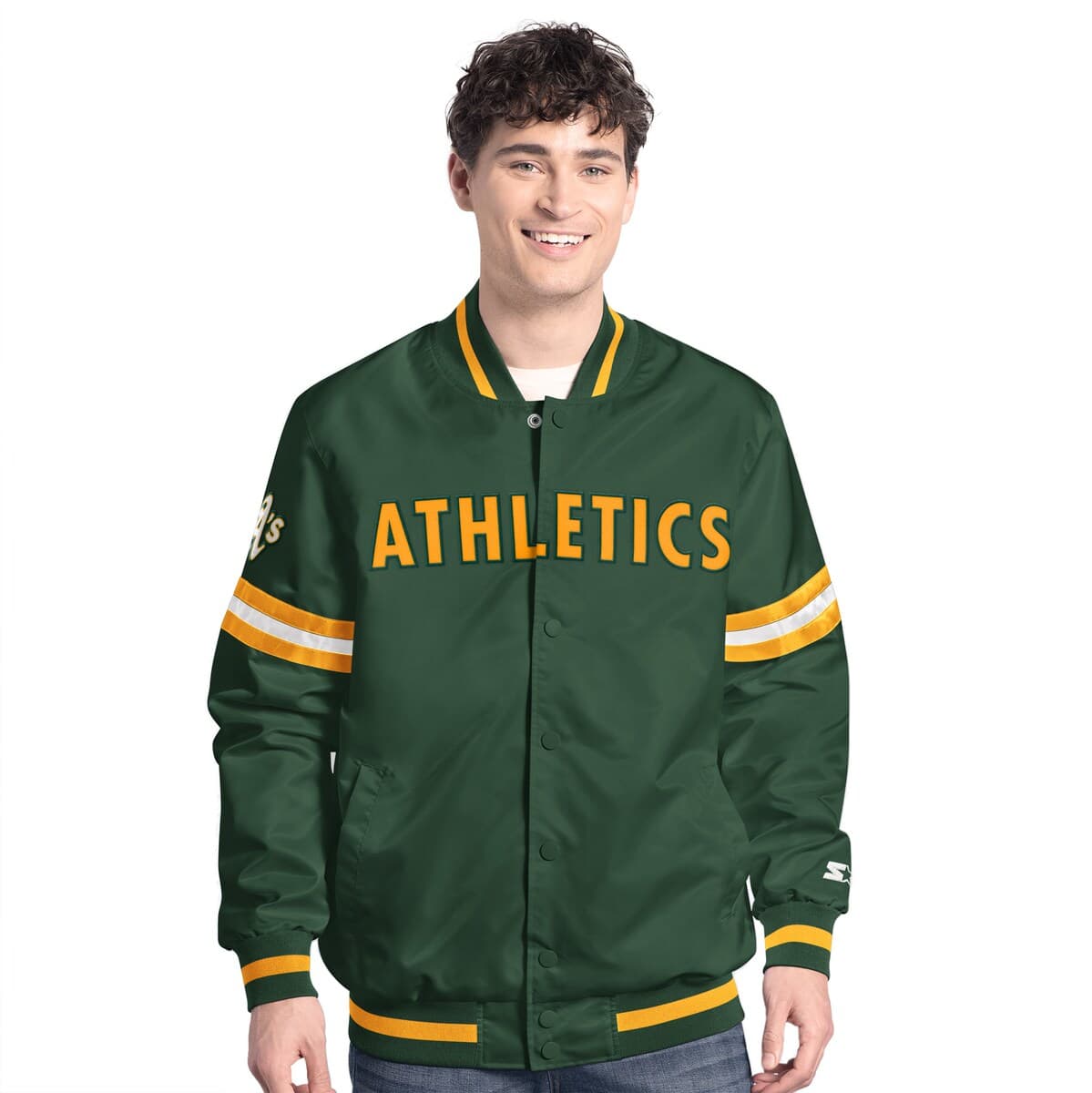 Men'sStarter Green Athletics Scout Full-Snap Varsity Jacket