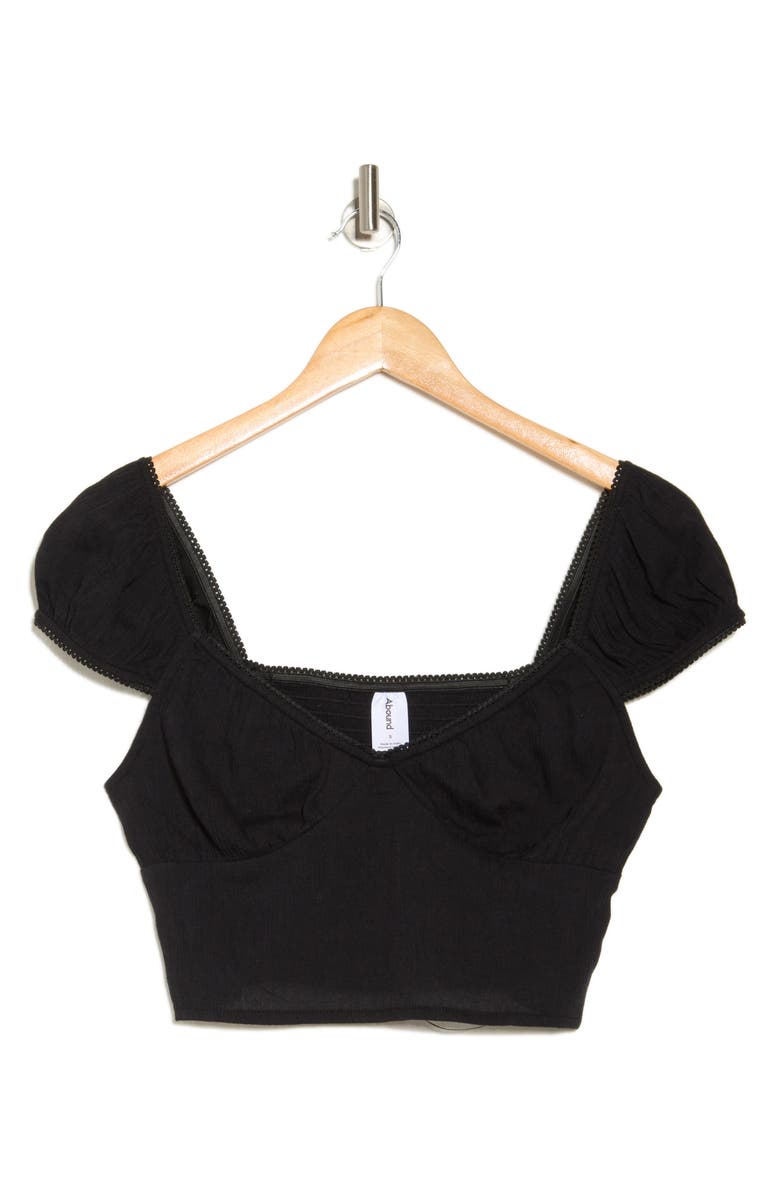 Abound Smocked Cap Sleeve Crop Top, Alternate, color, Black