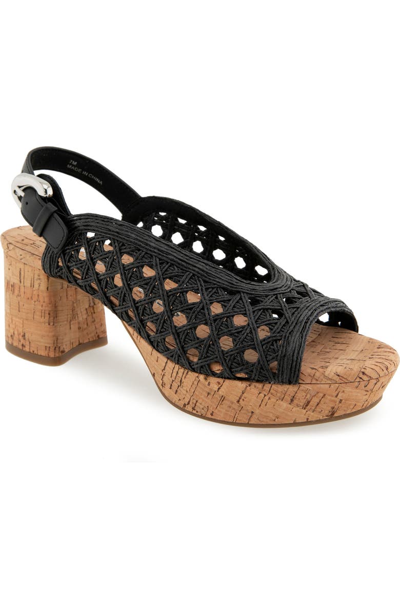 Aerosoles Cornelia Slingback Platform Sandal, Main, color, Black Embroidered/ Cork Heel