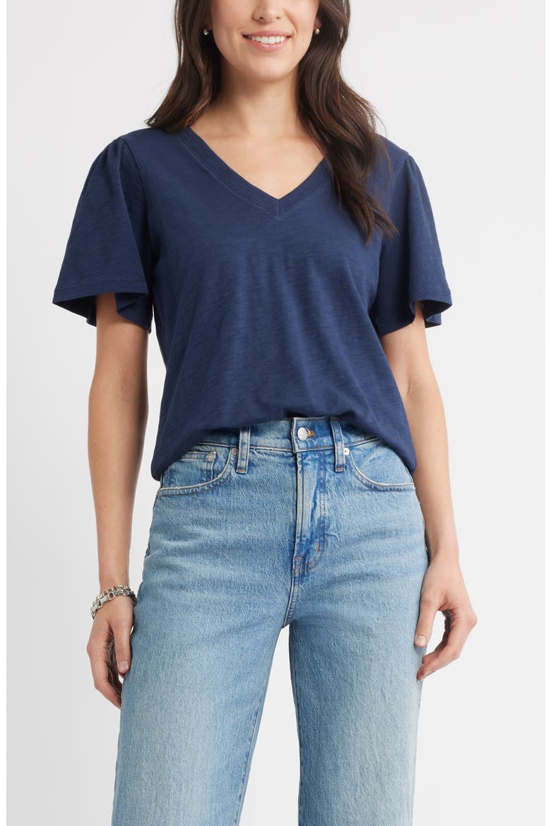 Bell Sleeve V-Neck T-Shirt, Main, color, NAVY STILL