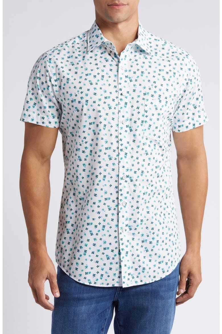 Woodhill Forest Short Sleeve Button-Up Shirt, Main, color, WHITE/ COBALT