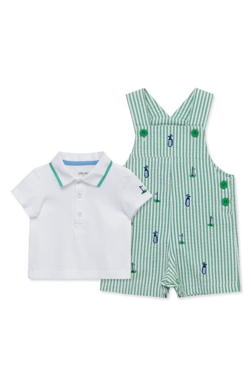 Shop Little Me Cotton Golf Polo & Stripe Shortalls Set In Green