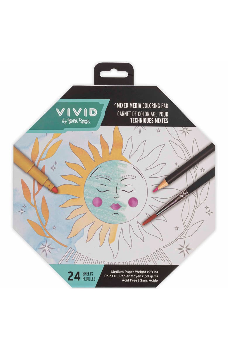 Brea Reese Vivid Mixed Media Coloring Pad, Octagon, 24 Shaped Sheets, Main, color, Multicolored